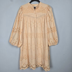 Universal Thread Womens Eyelet Embroidered Midi Dress Size M Coral Boho Peasant
